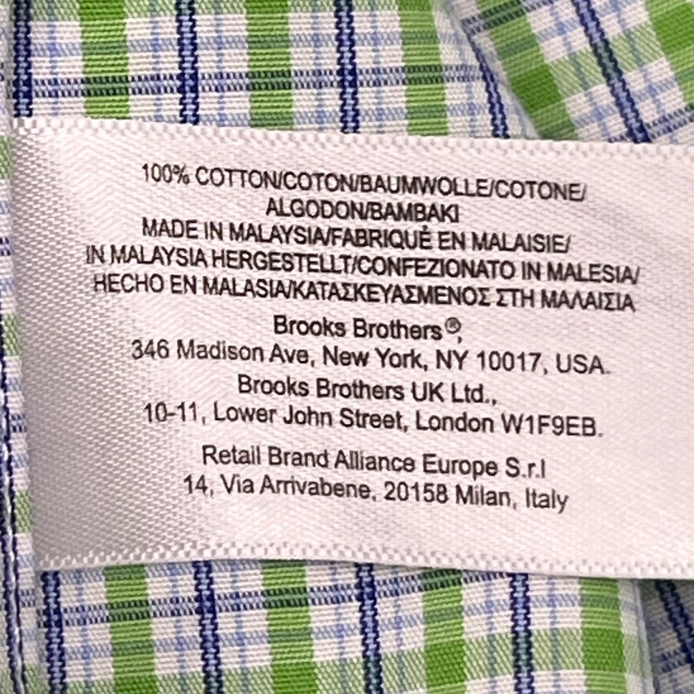 Brooks Brothers Button Down Mens L Green Blue Check Traditional Fit Short Sleeve - Picture 5 of 10